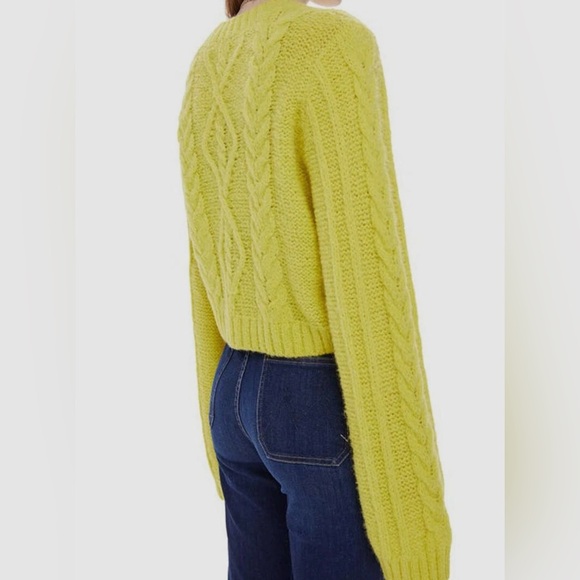 Mother Women Yellow Extended Sleeve Crop Cable Pullover Sweater - Picture 3 of 10